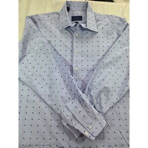 David Donahue Trim Fit Dress Shirt 17.5 36/37 Blue Micro Floral 100% Cotton